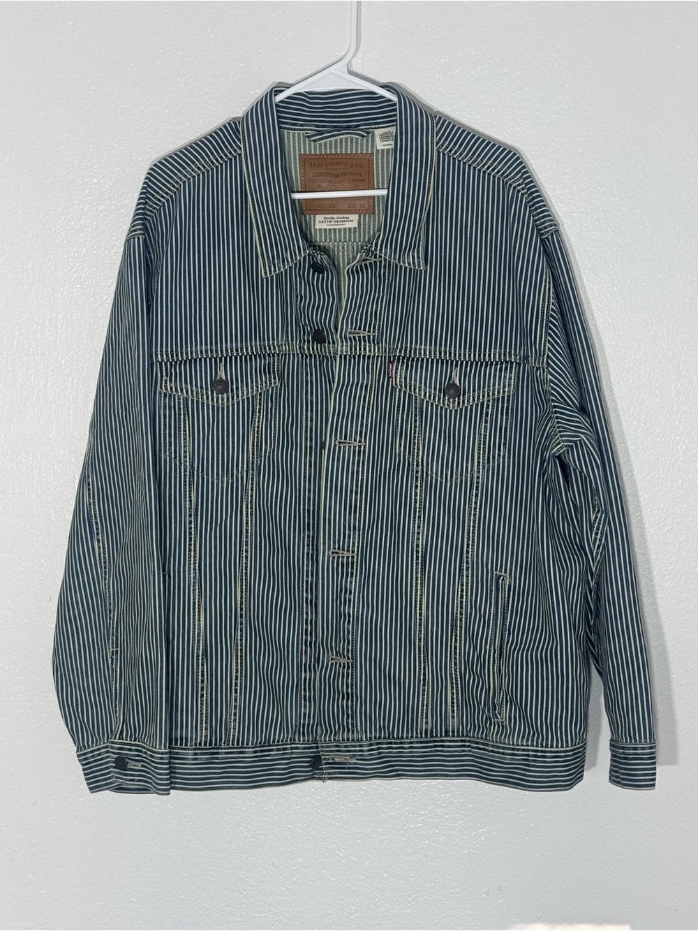 Levi's Striped Denim Shirt Jacket in Navy and White